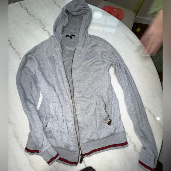 Gucci Gray Zip Up Sweater with Sporty Trim - Picture 1 of 4